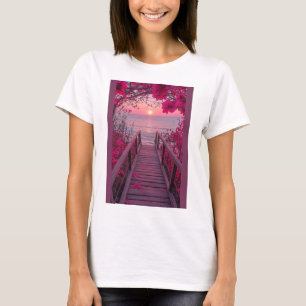 Camiseta blanca mezclada con diseño rosa