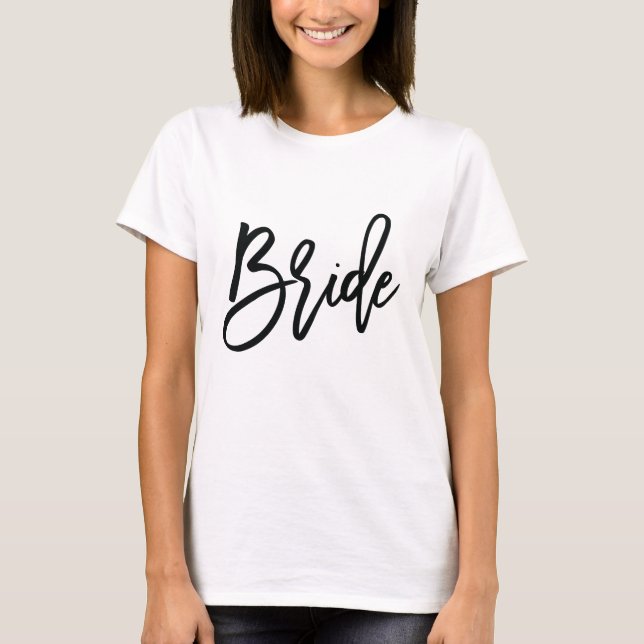 Camiseta blanca negra moderna de la novia (Anverso)