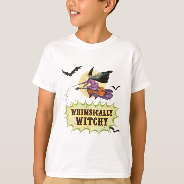 Camiseta blanca para niños con brujería (Anverso)