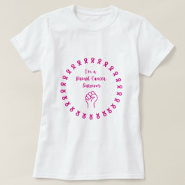 Camiseta Blanca Puño Rosa Sobreviviente De Cáncer 