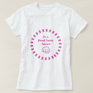 Camiseta Blanca Puño Rosa Sobreviviente de Cáncer