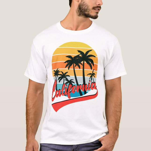 Camiseta Blanca Retro Sunset de California (Anverso)
