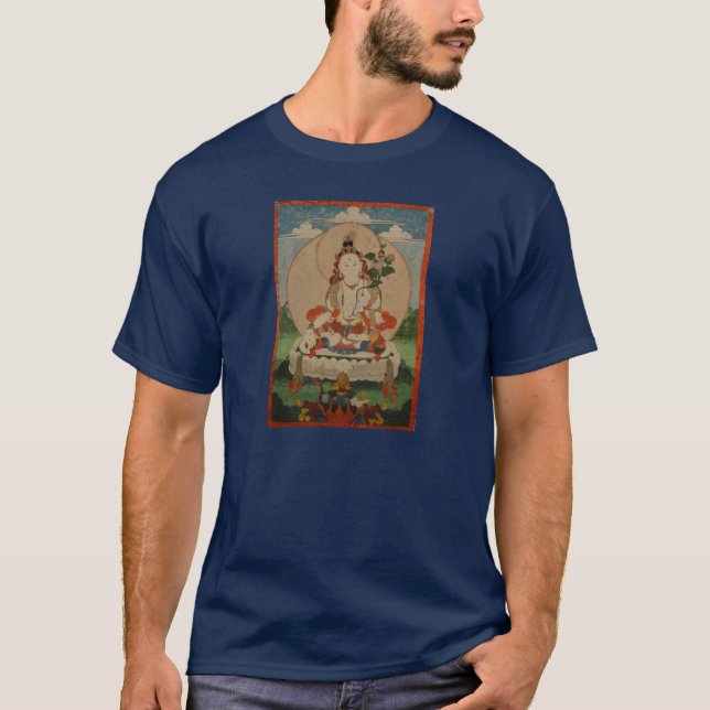 Camiseta blanca tibetana de Tara de la tela de (Anverso)