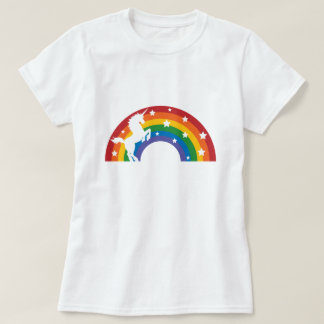 Camiseta Blanca Unicornio con arcoiris retro