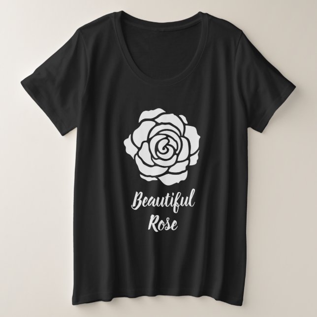 Camiseta Blanca Y Hermosa Rosa Más Tamaño (Anverso del diseño)
