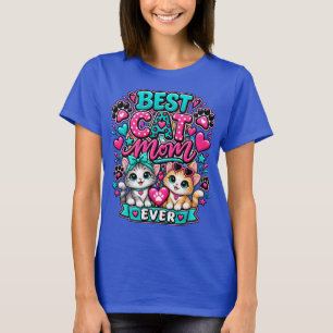 Camiseta Blanca y Rosa Mejor mamá de gato del mund