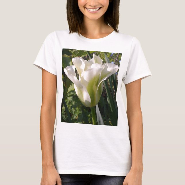Camiseta blanca y verde del tulipán (Anverso)