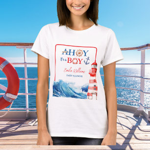 Camiseta Blanco Azul Rojo Náutico Ahóy Chico Faro