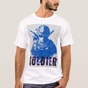 Camiseta Blanco azul y gris Sencillo Soldado Minimalista T-