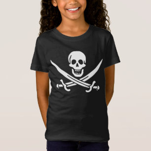 Camiseta Blanco, Bandera Pirata Calico Jack, Calavera y Cri