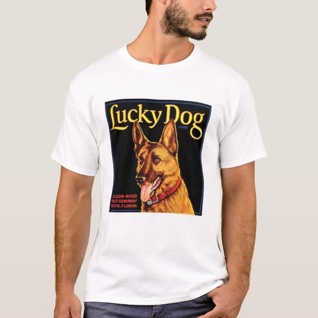 Camiseta Blanco básico del perro afortunado (Anverso)