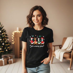 Camiseta Blanco Colorido Pato de Navidad Alegre Goose