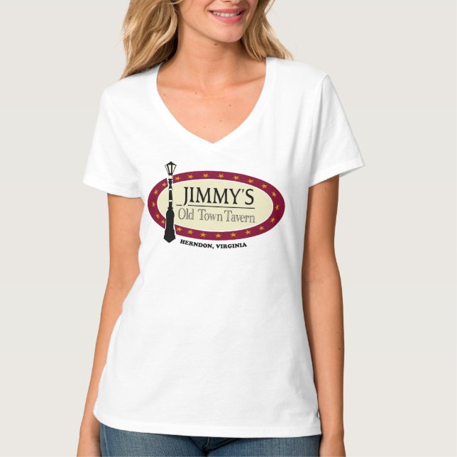 Camiseta Blanco corto de cuello V de las mujeres (Anverso)