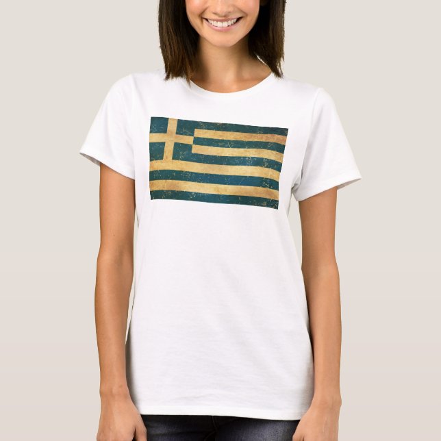 Camiseta Blanco de las mujeres con bandera de Grecia (Anverso)