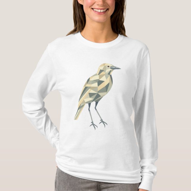 Camiseta Blanco de las mujeres con pájaro geométrico de man (Anverso)