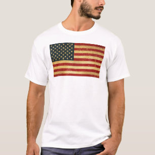 Camiseta Blanco de los hombres con la bandera ondulada de l