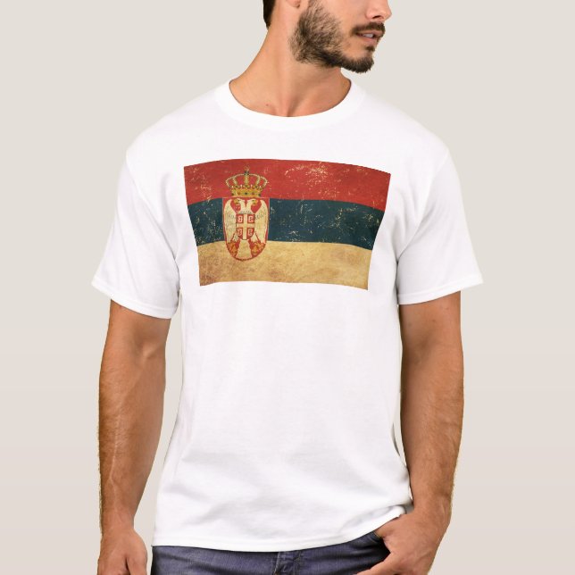 Camiseta Blanco de los hombres de la bandera de Serbia (Anverso)