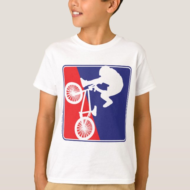 Camiseta Blanco del motorista de BMX y azul rojos (Anverso)
