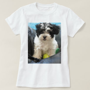 Camiseta Blanco del negro del perrito del rescate de