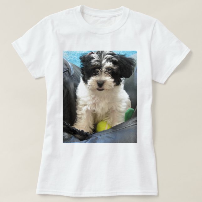 Camiseta Blanco del negro del perrito del rescate de (Diseño del anverso)