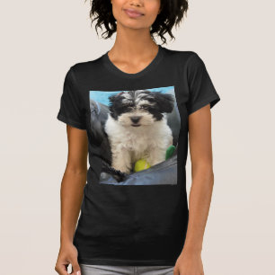 Camiseta Blanco del negro del perrito del rescate de