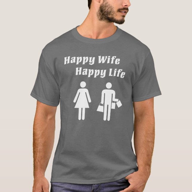 Camiseta Blanco feliz de la vida de la esposa feliz (Anverso)