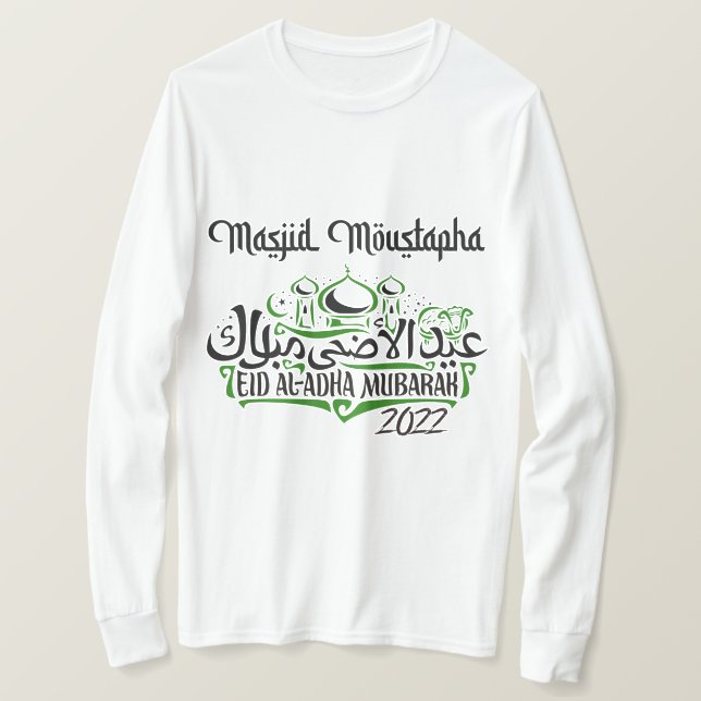 Camiseta Blanco - Masjid Moustapha EID Mubarak Larga Manga (Anverso del diseño)