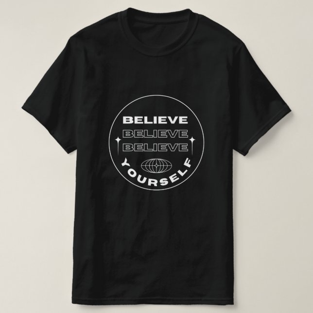 Camiseta Blanco Negrita Cree en Ti Mínimo Celestial (Diseño del anverso)