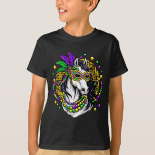 Camiseta Blanco Regio Caballo de Mardi Máscara Carnaval Lun
