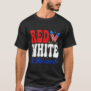 Camiseta Blanco Rojo Bendecido 4 De Julio Patriótico