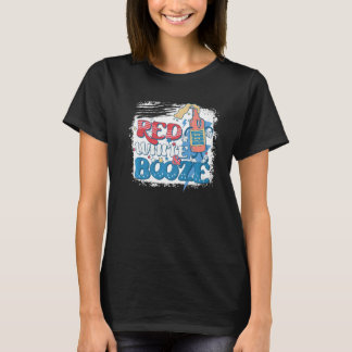 Camiseta Blanco Rojo Blanqueado Y Bandera Americana Booze 4