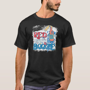 Camiseta Blanco Rojo Blanqueado Y Bandera Americana Booze 4