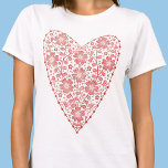 Camiseta Blanco Rojo Escandinavo Corazón<br><div class="desc">Estilo folclórico escandinavo diseño floral moderno de corazón en rojo y blanco. Arte original de Nic Squirrell.</div>