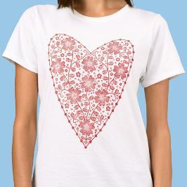 Camiseta Blanco Rojo Escandinavo Corazón