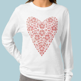 Camiseta Blanco Rojo Escandinavo Corazón