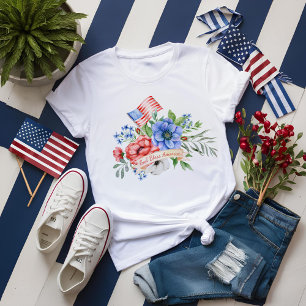Camiseta Blanco rojo y azul   Dios bendiga a América