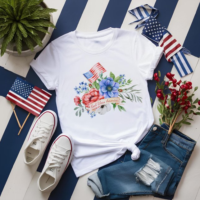 Camiseta Blanco rojo y azul | Dios bendiga a América (Subido por el creador)