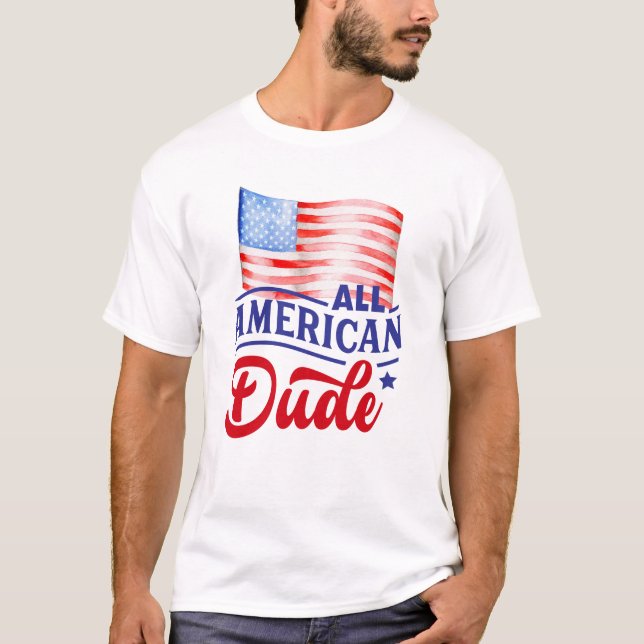 Camiseta Blanco rojo y azul floral All American Dude (Anverso)