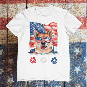 Camiseta Blanco rojo y azul Shiba Inu Mascota de perro 4 de