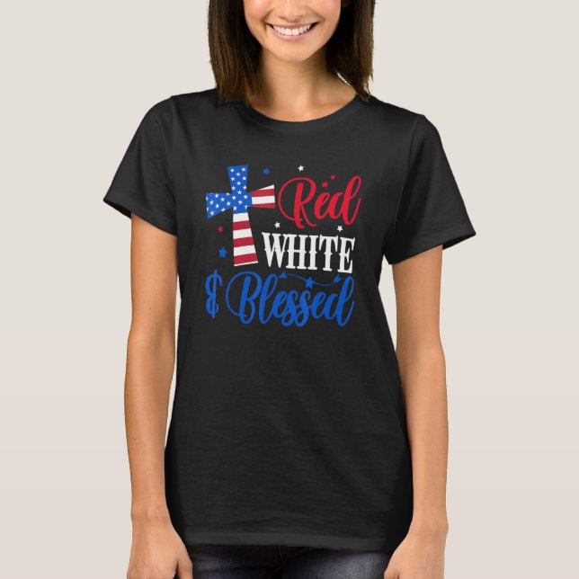 Camiseta Blanco Rojo Y Bendecida Bandera Estadounidense C D (Anverso)