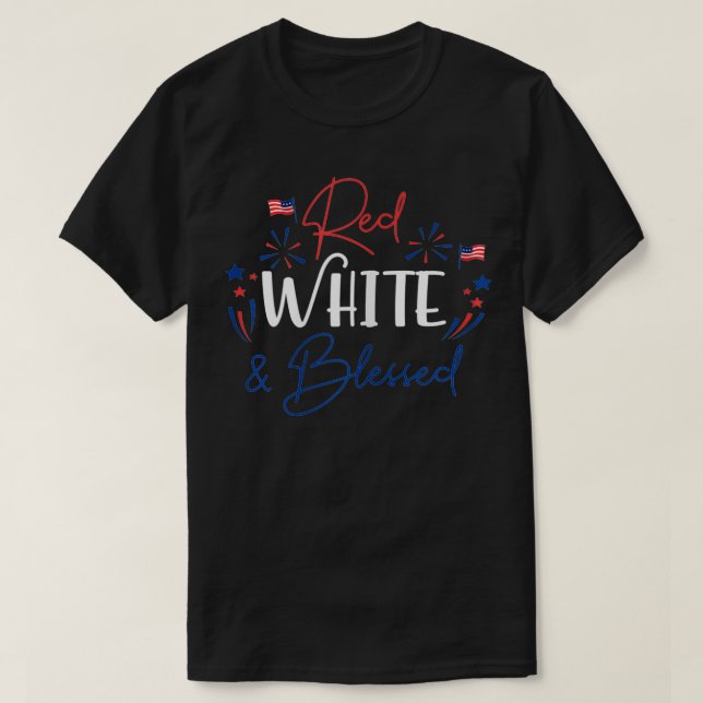 Camiseta Blanco Rojo y Bendito 4 de Julio América Patriótic (Diseño del anverso)