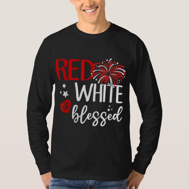 Camiseta Blanco Rojo y Bendito 4 de Julio Jesús Patriótico (Anverso)