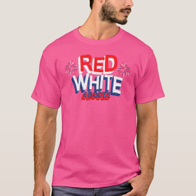 Camiseta Blanco Rojo Y Booze 4 De Julio (Anverso)