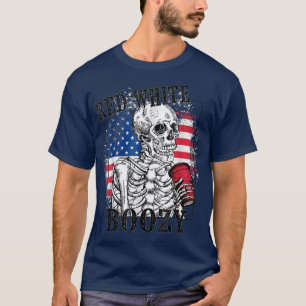 Camiseta Blanco Rojo y Boozy Vintage 4 de julio Funny Skel