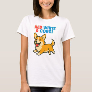 Camiseta Blanco Rojo y Corgi   Cute Patriotic Dog Pun