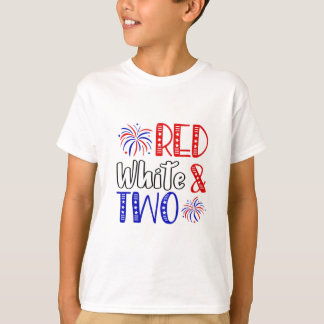 Camiseta Blanco Rojo y Dos Cumpleaños 4 De Julio