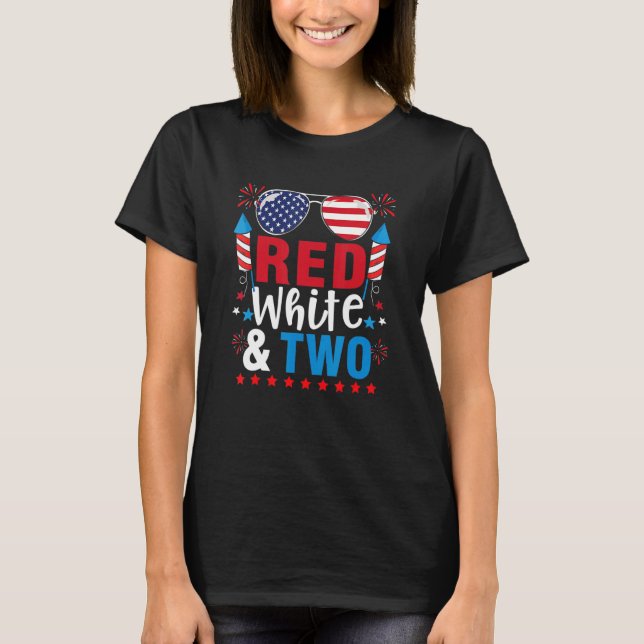 Camiseta Blanco Rojo Y Dos Niños De Segundo Cumpleaños 4 De (Anverso)