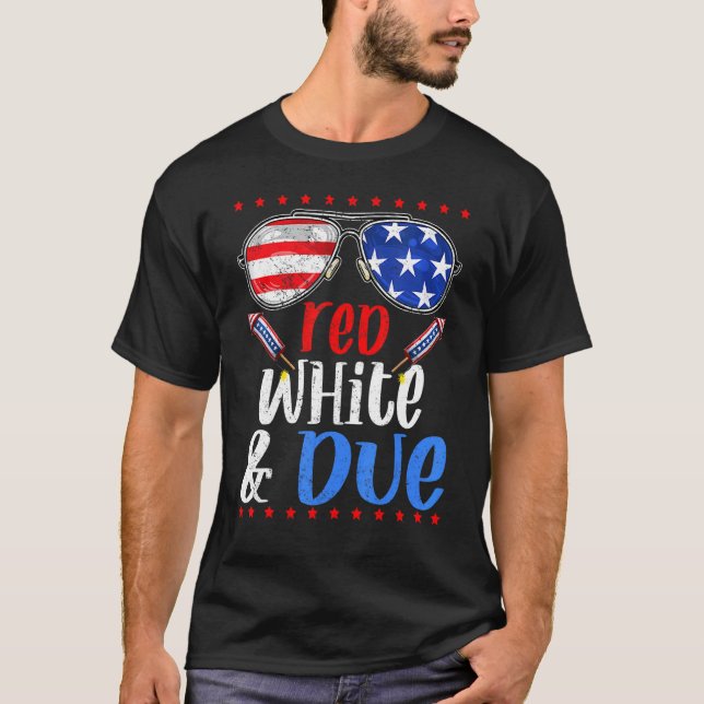 Camiseta Blanco Rojo Y Gafas Debidas Embarazo América Bande (Anverso)