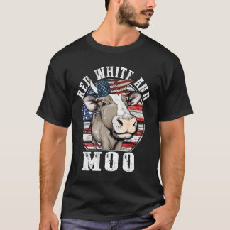 Camiseta Blanco Rojo Y Moo 4 De Julio Granjero De Bandera D