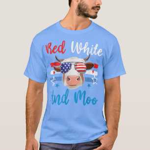 Camiseta Blanco Rojo Y Moo 4 De Julio Vaca Bandera De Estad